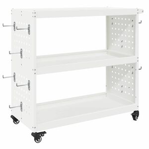 vidaXL Карача за инструменти с рафт с колело Бяло 75 x 35 x 73 см