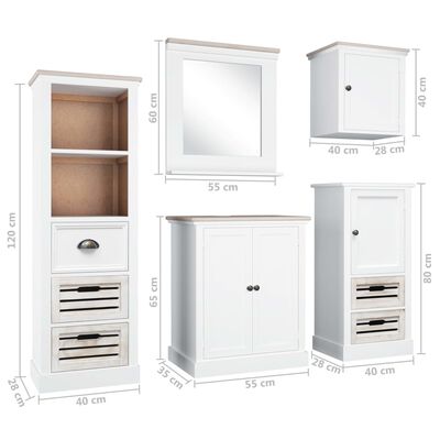 vidaXL Комплект мебели за баня от 5 части, акация масив, бели