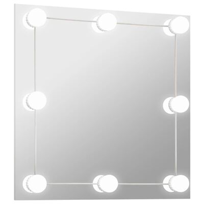 vidaXL Стенно огледало с LED лампи, квадратно, стъкло