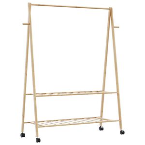 vidaXLL Стелаж за дрехи с рафтове и колела 132x45,5x155,5 cm Бамбук