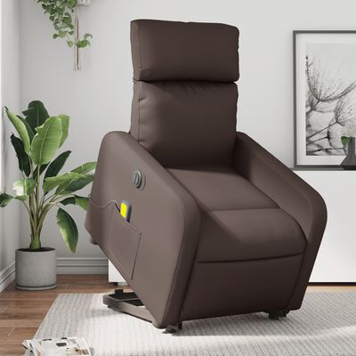 vidaXL Електрически изправящ масажен реклайнер стол, кафяв, еко кожа