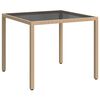 vidaXL Градинска маса, 90x90x75 см, закалено стъкло и полиратан, бежова