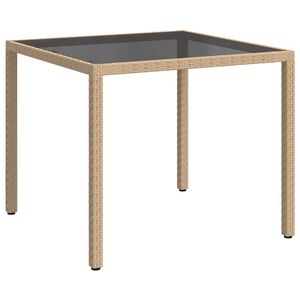 vidaXL Градинска маса, 90x90x75 см, закалено стъкло и полиратан, бежова