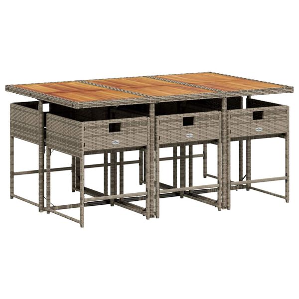 vidaXL Градински трапезен комплект 7 части с възглавници сив полиратан