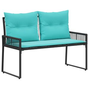 vidaXL Външна пейка с възглавница 4 pcs Черен и Туркоаз полиратан