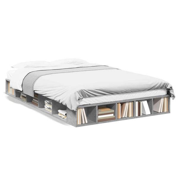 vidaXL Рамка за легло, бетонно сиво, 120x200 см, инженерно дърво