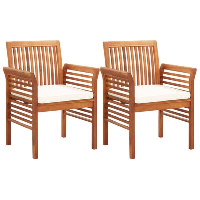 vidaXL Градински трапезни столове с възглавници, 2 бр, акация масив