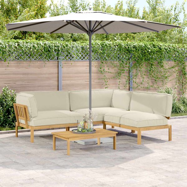 vidaXL Комплект дивани с възглавница 4 pcs Крем Солидно акациево дърво