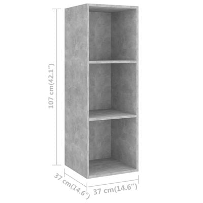 vidaXL ТВ шкаф за стенен монтаж, бетонно сив, 37x37x107 см, ПДЧ