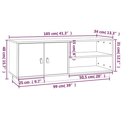 vidaXL ТВ шкаф, меденокафяв, 105x34x40 см, бор масив