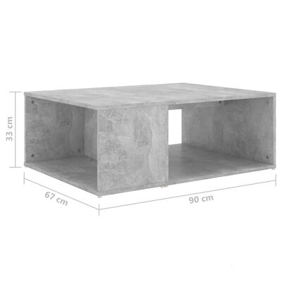 vidaXL Маса за кафе, бетонно сива, 90x67x33 см, ПДЧ