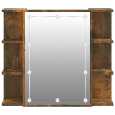 vidaXL Огледален шкаф с LED, опушен дъб, 70x16,5x60 см