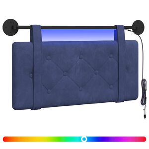 vidaXL Табла за легло висяща С LED осветление Полицейско синьо Кадифе