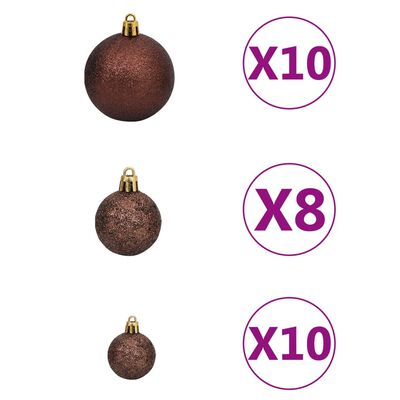 vidaXL Изкуствена осветена коледна елха с топки, 210 см, 910 клонки