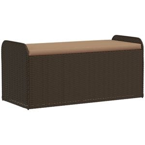 vidaXL Пейка за съхранение с възглавница кафява 115x51x52 см полиратан
