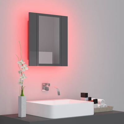 vidaXL Шкаф с LED огледало за баня, сив гланц, 40x12x45 см, акрил
