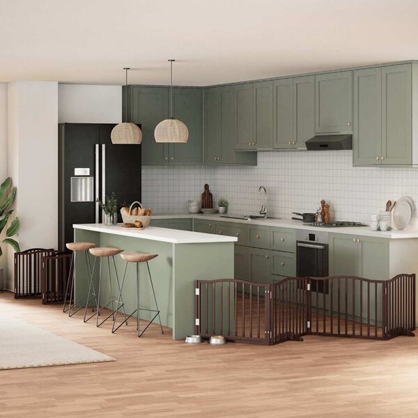 vidaXL Сгъваема преграда за куче с врата 12 панела кафяв 960 см топола