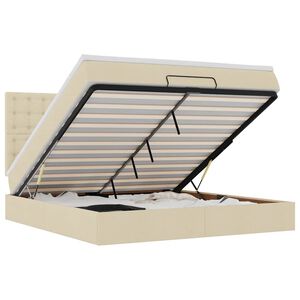 vidaXL Османска легло с матрак и LED, кремаво, 160x200 см, плат