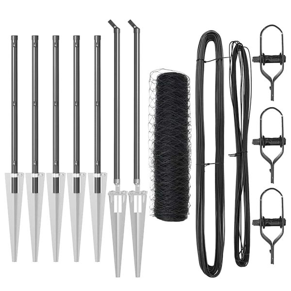 vidaXL Стълб за ограда. Сив 10 x 1 м (36 мм мрежа) Стомана и PVC