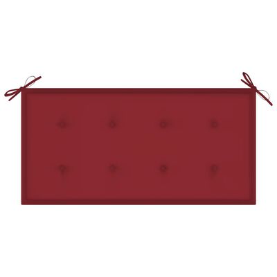 vidaXL Градинска пейка с виненочервена възглавница, 112 см, тик масив