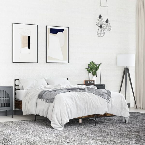 vidaXL Рамка за легло, опушен дъб, 120x190 см, инженерно дърво и метал