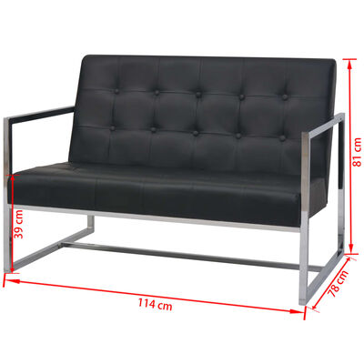 vidaXL Двуместен диван с подлакътници, изкуствена кожа, стомана, черен