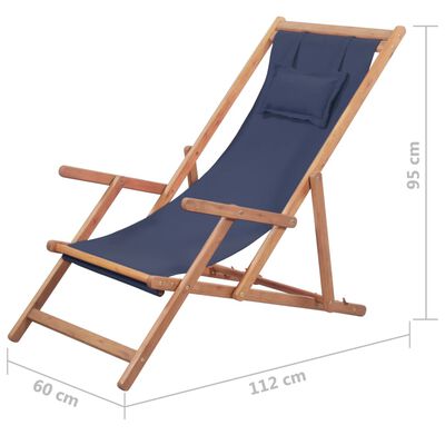vidaXL Сгъваем плажен стол, текстил и дървена рамка, син