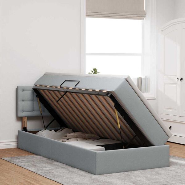 vidaXL Легло с място за съхранение и матрак Светлосиво 90 x 200 cm