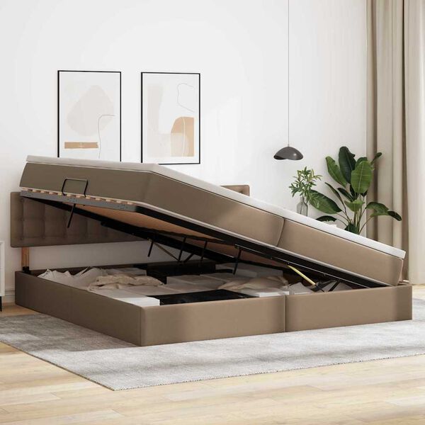 vidaXL Легло с място за съхранение и матрак Капучино 200 x 200 cm