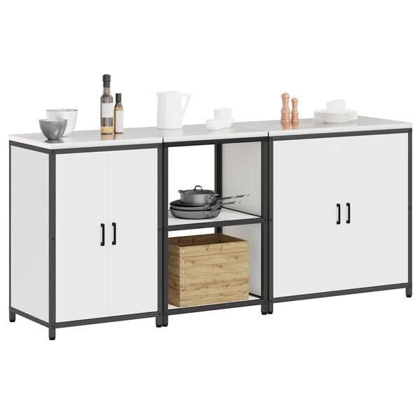 vidaXL Комплект за кухненско съхранение с рафт с врата 3 pcs Бяло