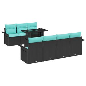 vidaXL Градински Софа Комплект 8 pcs Черно Полипропилен Ратан