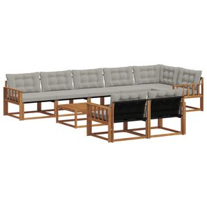 vidaXL Комплект дивани за открито 9 pcs Естествено и светло сиво