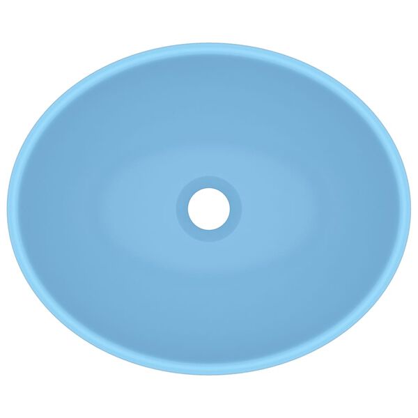 vidaXL Луксозна овална мивка, матово светлосиня, 40x33 см, керамика