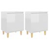 vidaXL Нощни шкафчета крака от дърво масив 2 бр бял гланц 40x30x50 см