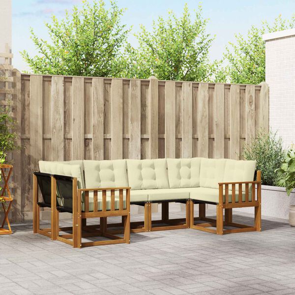 vidaXL Комплект дивани за открито 6 pcs Натурален и Крема