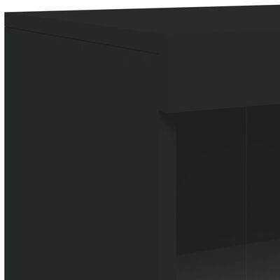 vidaXL Страничен шкаф с LED осветление, черен, инженерно дърво