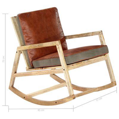 vidaXL Люлеещ стол, кафяв, естествена кожа и мангово дърво масив