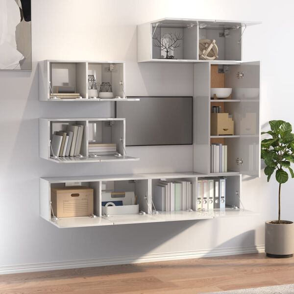 vidaXL Комплект ТВ шкафове от 6 части инженерно дърво Бял гланц