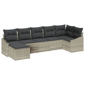 vidaXL Комплект дивани с възглавница 7 pcs Светлосиво полиратан