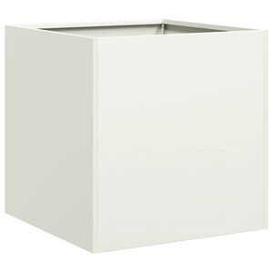 vidaXL Кашпа, бяла, 40x40x40 см, студеновалцувана стомана
