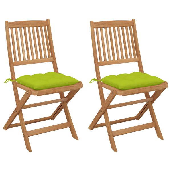 vidaXL Сгъваеми градински столове, 2 бр, с възглавници, акация масив