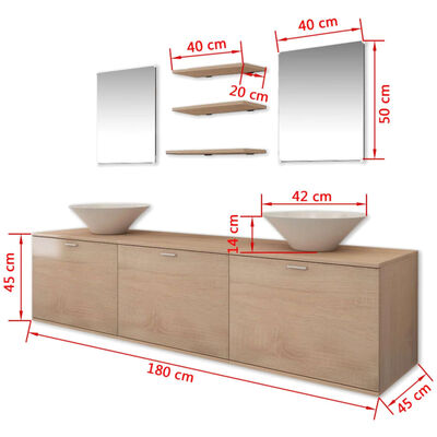 vidaXL комплект мебели за баня от 8 части и мивки, бежов цвят
