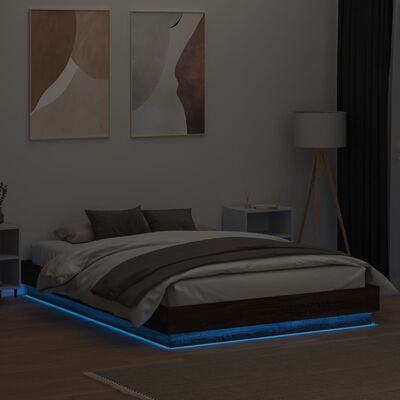 vidaXL Рамка за легло с LED осветление, кафяв дъб, 150x200 см