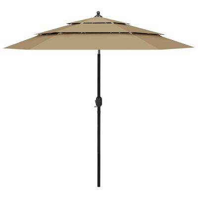 vidaXL Градински чадър на 3 нива с алуминиев прът, таупе, 2,5 м