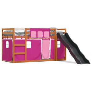 vidaXL Двуетажно легло с пързалка и завеси, синьо, 90x200 см