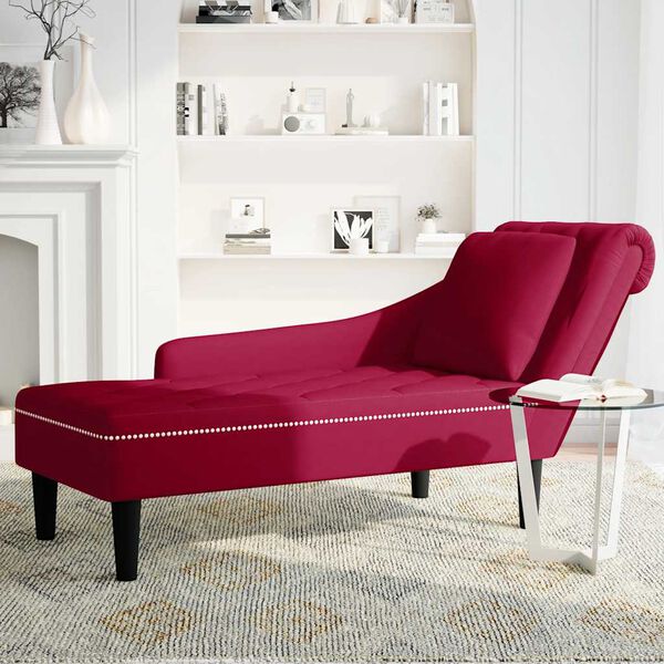 vidaXL Кушетка с възглавница и десен подлакътник, виненочервен, кадифе