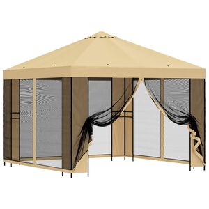 vidaXL Градинска беседка със стени 3 x 3 m Кремаво Полиестер и стомана