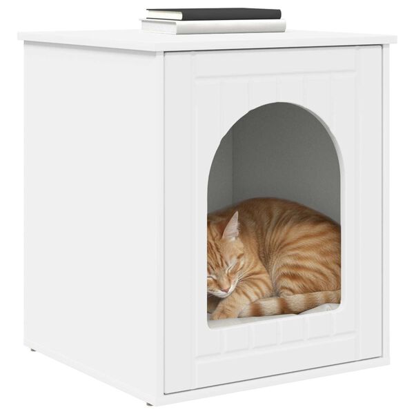 vidaXL Къща за котки Бяло 53 х 52 х 62 см Инженерно дърво