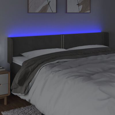 vidaXL LED горна табла за легло, тъмносива, 163x16x78/88 см, кадифе