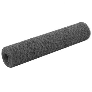 vidaXL Кокошкарска мрежа, стомана с PVC покритие, 25х0,75 м, сива